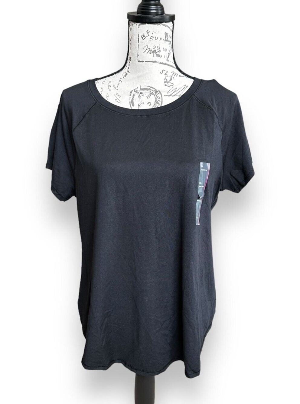 New All in Motion Women's Short Sleeve Back Seam High Low Black T-shirt XXL